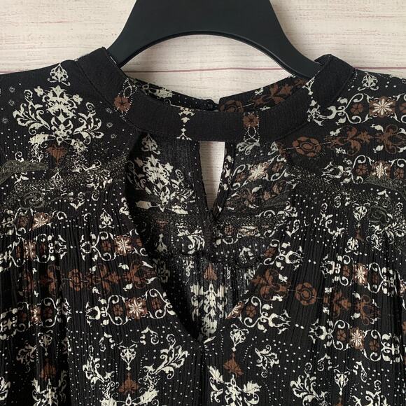 Gimmicks Boho Black White Floral Tunic Blouse High Low Keyhole Embroidery Size S - Picture 9 of 16